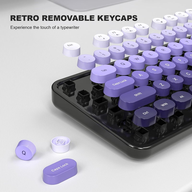 Atelus Computer Keyboard Wired, Retro USB Keyboard with Large Number Pad, Caps Indicators, Foldable Stands, Full Size Typewriter Keyboard for Windows PC Laptop (Black Purple) - Image 5